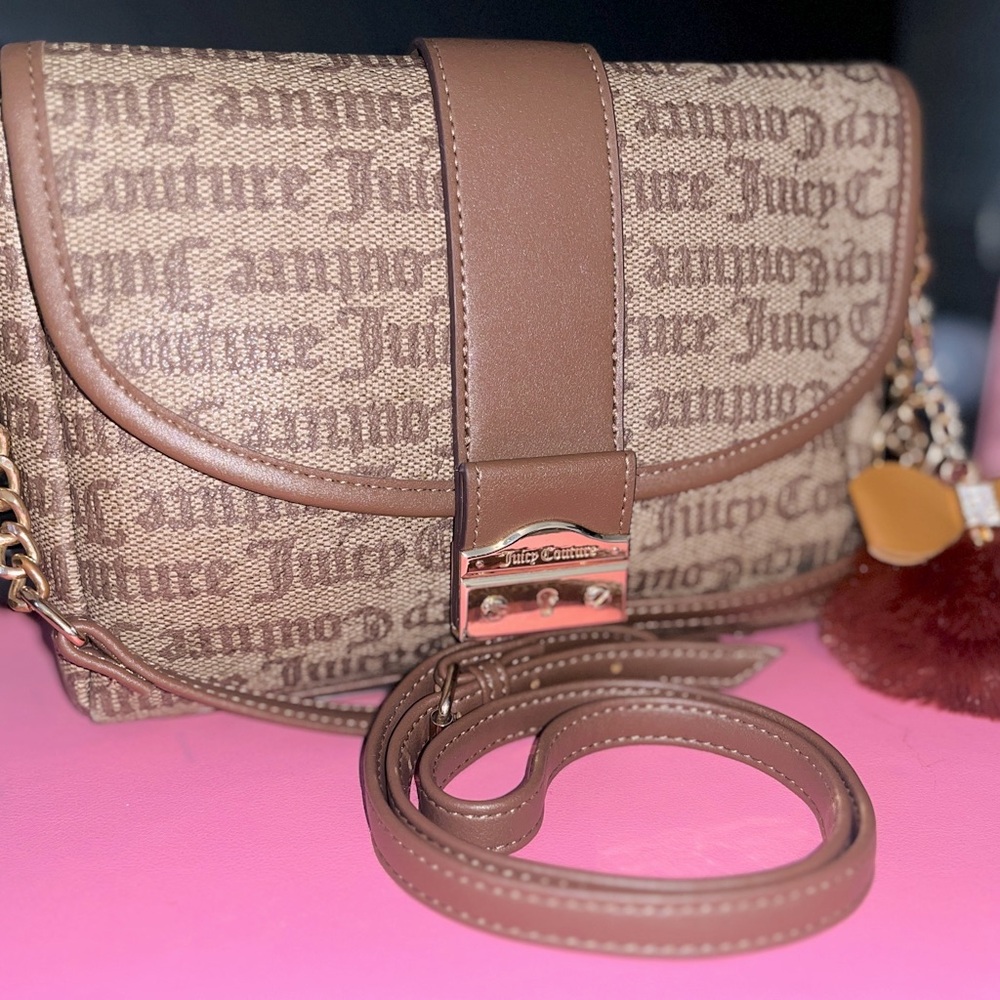 Juicy Couture Chestnut Brown Crossbody Perfect Fall Bag with New Pom Charm